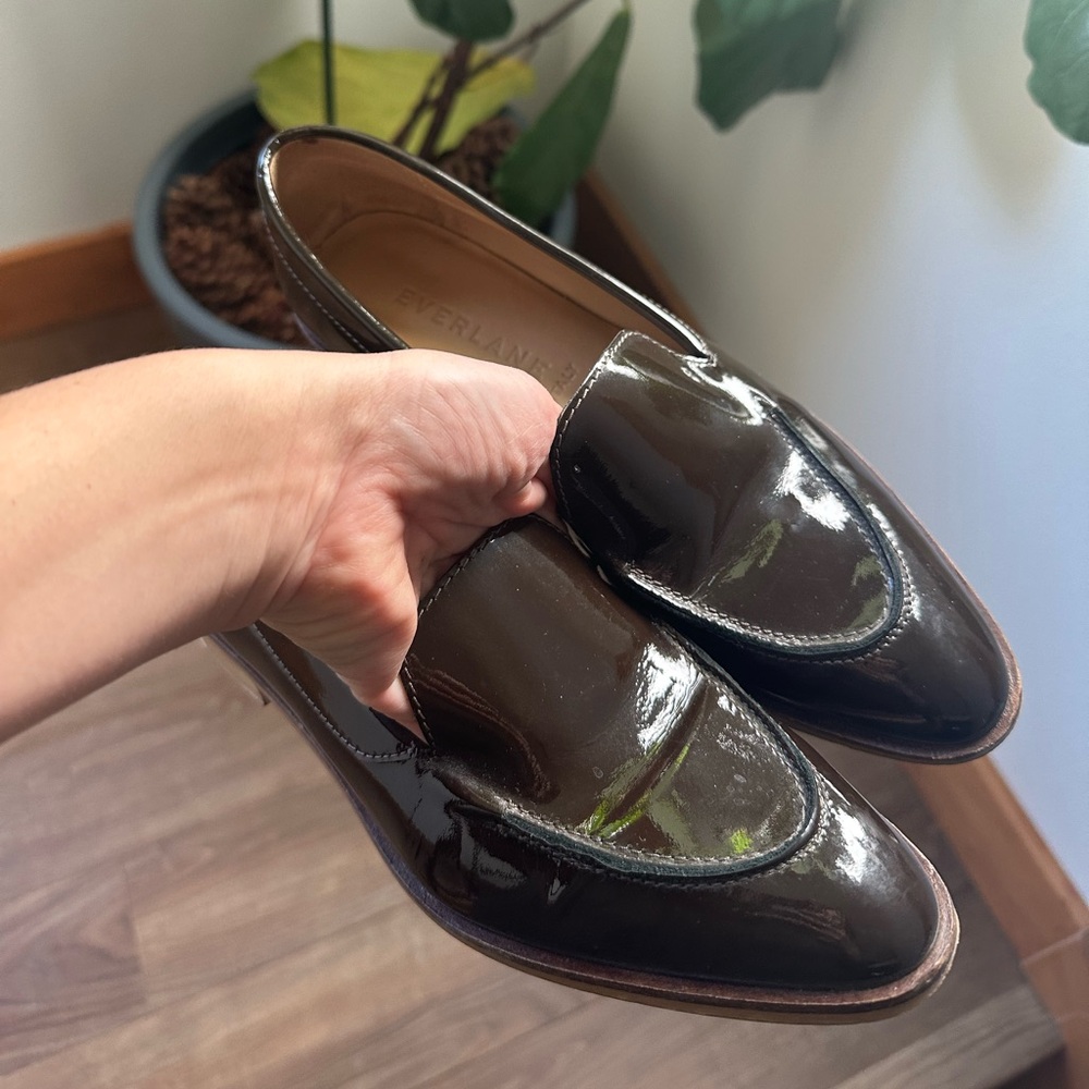 Everlane Women The Modern Loafer Dark Burgundy / Brown Patent Leather Size 6.5